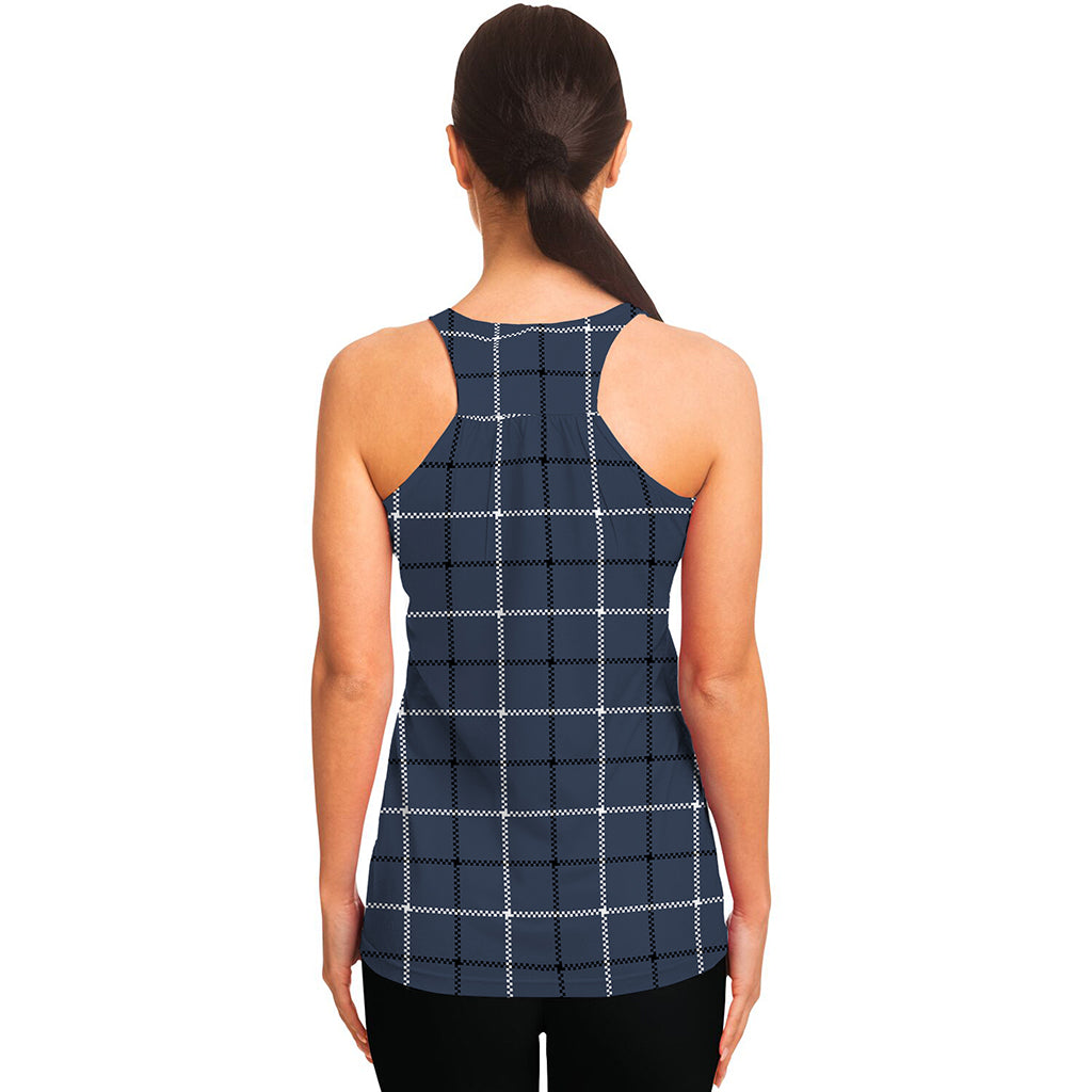 Dark Blue Tattersall Pattern Print Women's Racerback Tank Top