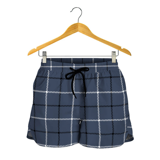 Dark Blue Tattersall Pattern Print Women's Shorts
