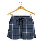 Dark Blue Tattersall Pattern Print Women's Shorts