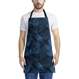 Dark Blue Tropical Leaf Pattern Print Apron