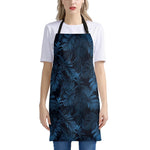 Dark Blue Tropical Leaf Pattern Print Apron