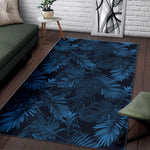 Dark Blue Tropical Leaf Pattern Print Area Rug GearFrost