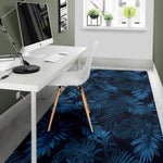 Dark Blue Tropical Leaf Pattern Print Area Rug GearFrost