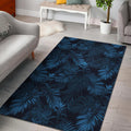Dark Blue Tropical Leaf Pattern Print Floor Mat
