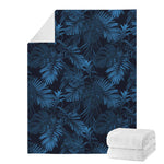 Dark Blue Tropical Leaf Pattern Print Blanket