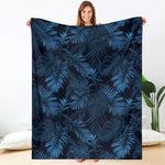 Dark Blue Tropical Leaf Pattern Print Blanket