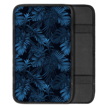 Dark Blue Tropical Leaf Pattern Print Car Center Console Cover