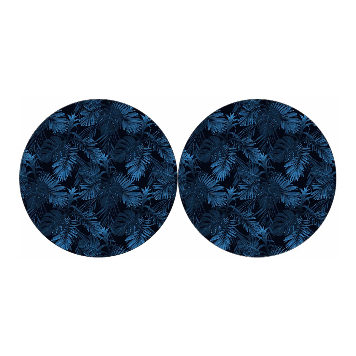 Dark Blue Tropical Leaf Pattern Print Car Coasters