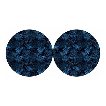 Dark Blue Tropical Leaf Pattern Print Car Coasters