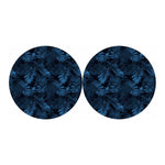 Dark Blue Tropical Leaf Pattern Print Car Coasters