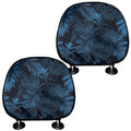Dark Blue Tropical Leaf Pattern Print Car Headrest Covers