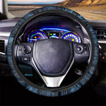 Dark Blue Tropical Leaf Pattern Print Car Steering Wheel Cover