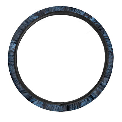 Dark Blue Tropical Leaf Pattern Print Car Steering Wheel Cover