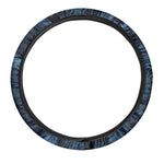 Dark Blue Tropical Leaf Pattern Print Car Steering Wheel Cover