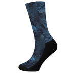 Dark Blue Tropical Leaf Pattern Print Crew Socks