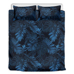 Dark Blue Tropical Leaf Pattern Print Duvet Cover Bedding Set