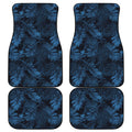 Dark Blue Tropical Leaf Pattern Print Front and Back Car Floor Mats