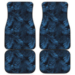 Dark Blue Tropical Leaf Pattern Print Front and Back Car Floor Mats