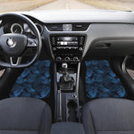 Dark Blue Tropical Leaf Pattern Print Front and Back Car Floor Mats