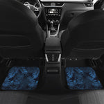 Dark Blue Tropical Leaf Pattern Print Front and Back Car Floor Mats