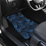 Dark Blue Tropical Leaf Pattern Print Front and Back Car Floor Mats