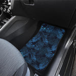 Dark Blue Tropical Leaf Pattern Print Front and Back Car Floor Mats