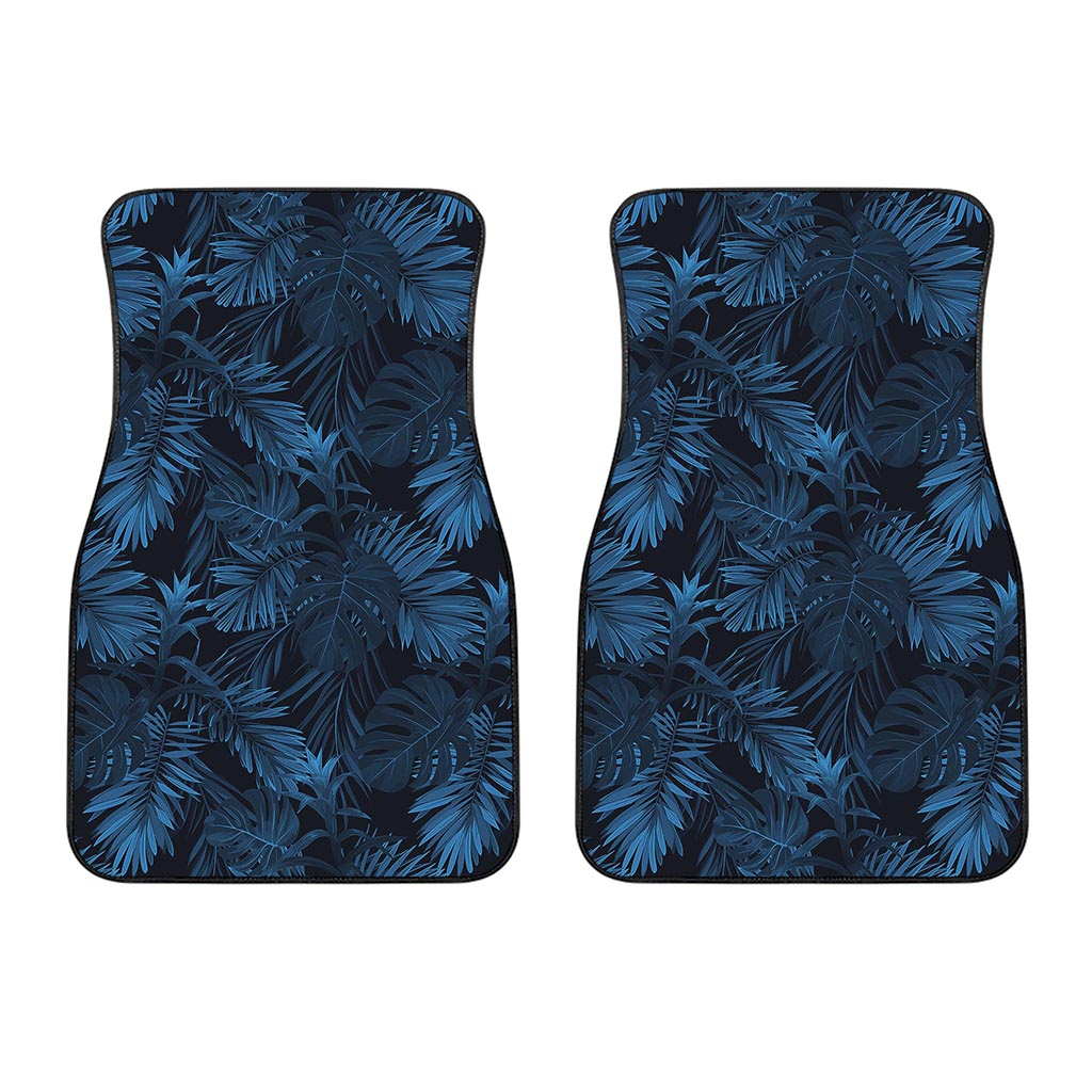 Dark Blue Tropical Leaf Pattern Print Front Car Floor Mats