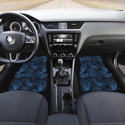 Dark Blue Tropical Leaf Pattern Print Front Car Floor Mats