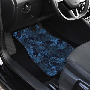 Dark Blue Tropical Leaf Pattern Print Front Car Floor Mats