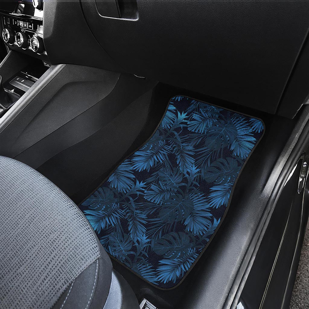 Dark Blue Tropical Leaf Pattern Print Front Car Floor Mats