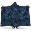 Dark Blue Tropical Leaf Pattern Print Hooded Blanket