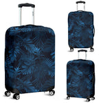 Dark Blue Tropical Leaf Pattern Print Luggage Cover GearFrost
