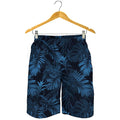 Dark Blue Tropical Leaf Pattern Print Men's Shorts