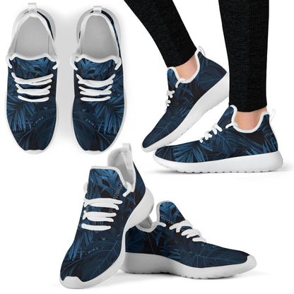 Dark Blue Tropical Leaf Pattern Print Mesh Knit Shoes GearFrost