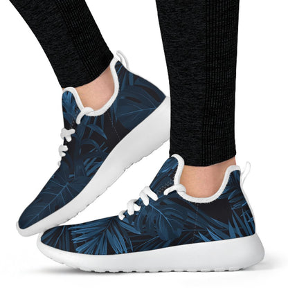 Dark Blue Tropical Leaf Pattern Print Mesh Knit Shoes GearFrost