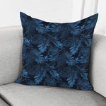 Dark Blue Tropical Leaf Pattern Print Pillow Cover