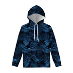Dark Blue Tropical Leaf Pattern Print Pullover Hoodie