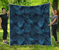 Dark Blue Tropical Leaf Pattern Print Quilt