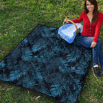 Dark Blue Tropical Leaf Pattern Print Quilt