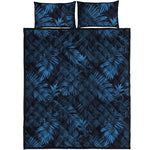Dark Blue Tropical Leaf Pattern Print Quilt Bed Set