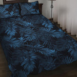 Dark Blue Tropical Leaf Pattern Print Quilt Bed Set