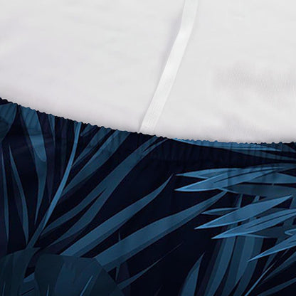 Dark Blue Tropical Leaf Pattern Print Sofa Cover