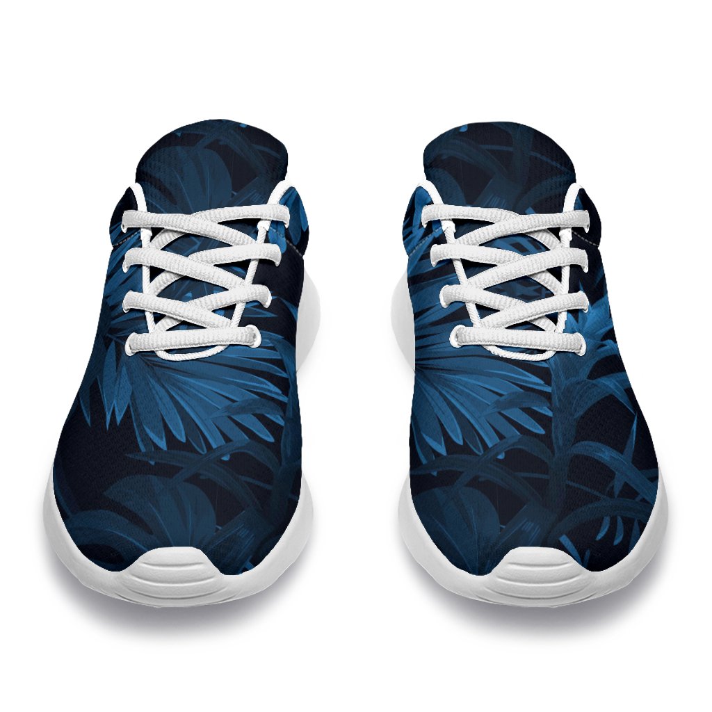 Dark Blue Tropical Leaf Pattern Print Sport Shoes GearFrost