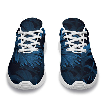 Dark Blue Tropical Leaf Pattern Print Sport Shoes GearFrost