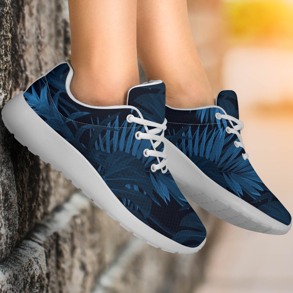 Dark Blue Tropical Leaf Pattern Print Sport Shoes GearFrost