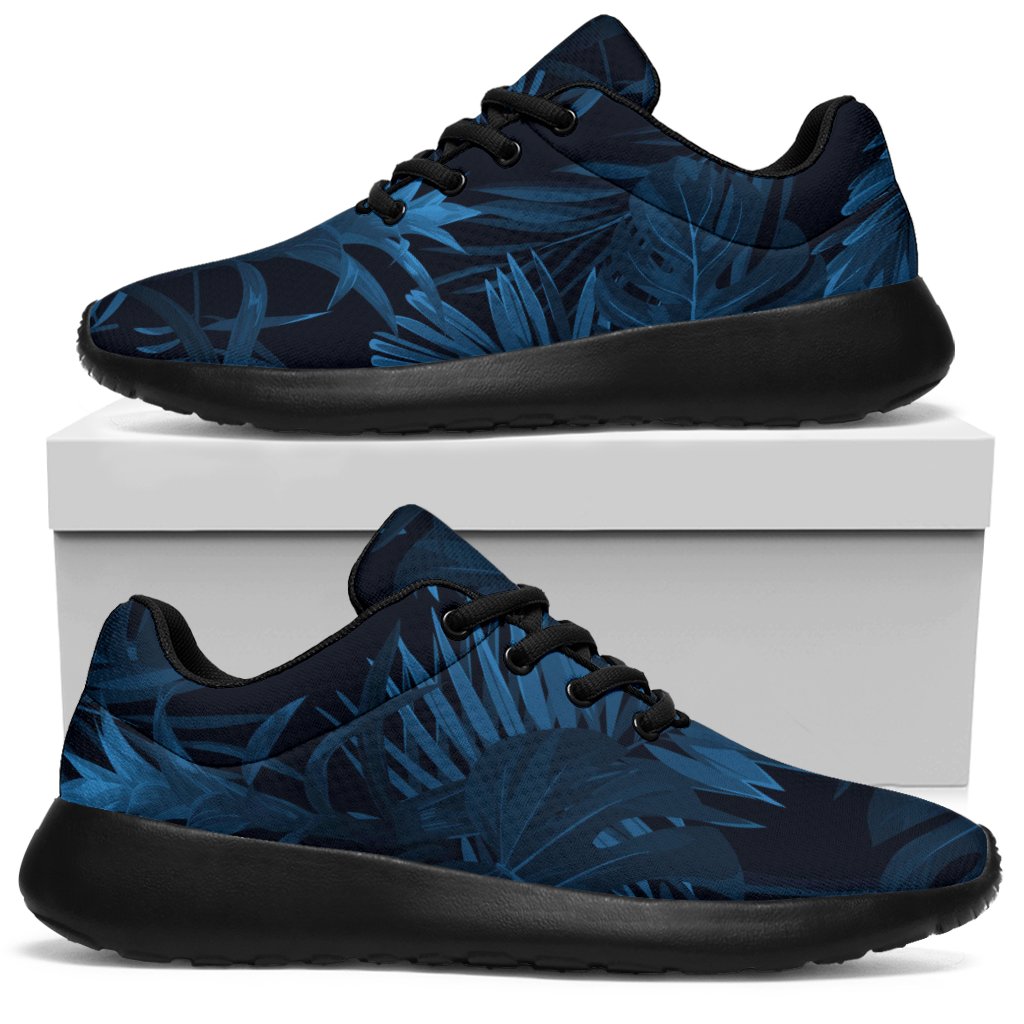 Dark Blue Tropical Leaf Pattern Print Sport Shoes GearFrost