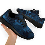 Dark Blue Tropical Leaf Pattern Print Sport Shoes GearFrost