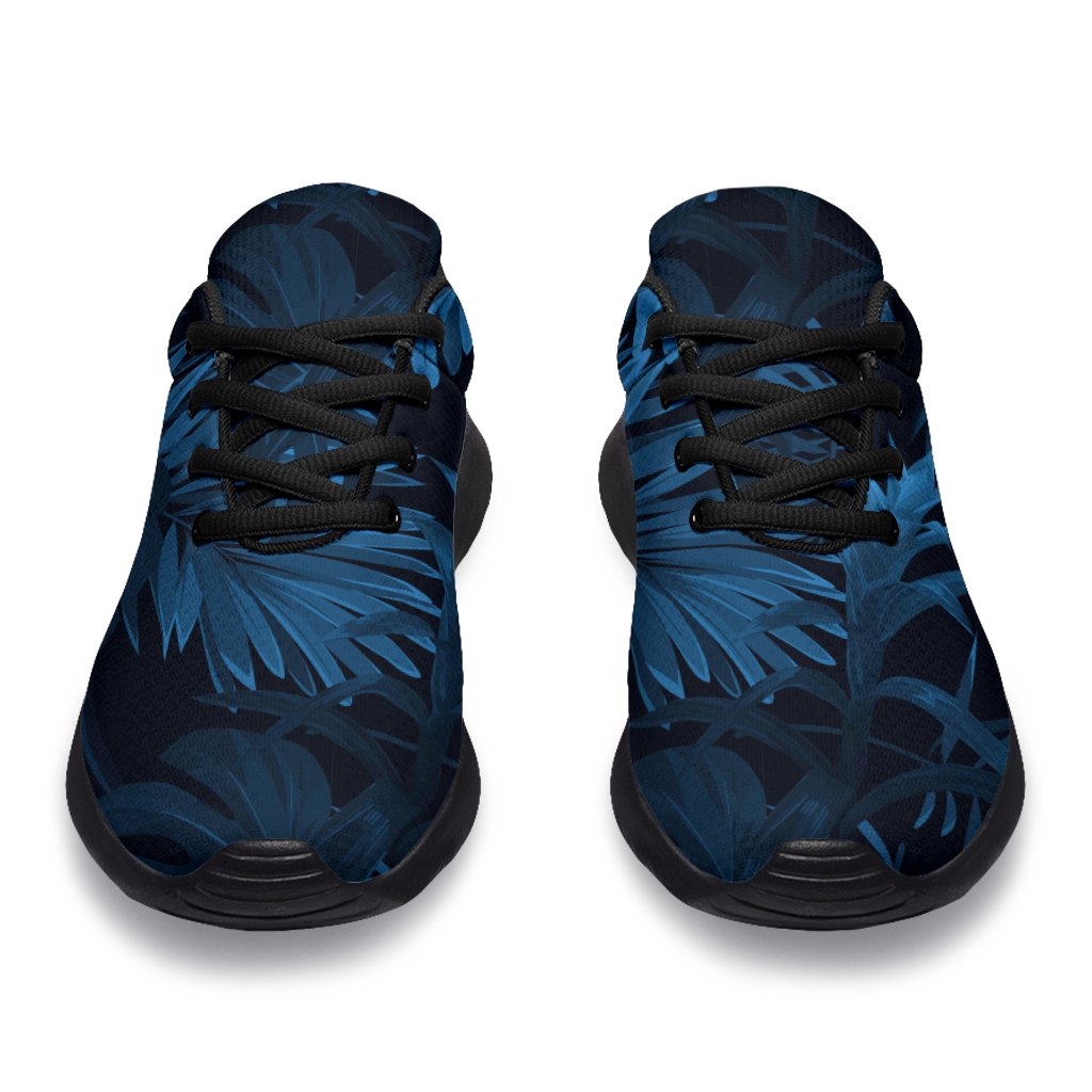 Dark Blue Tropical Leaf Pattern Print Sport Shoes GearFrost