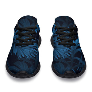 Dark Blue Tropical Leaf Pattern Print Sport Shoes GearFrost