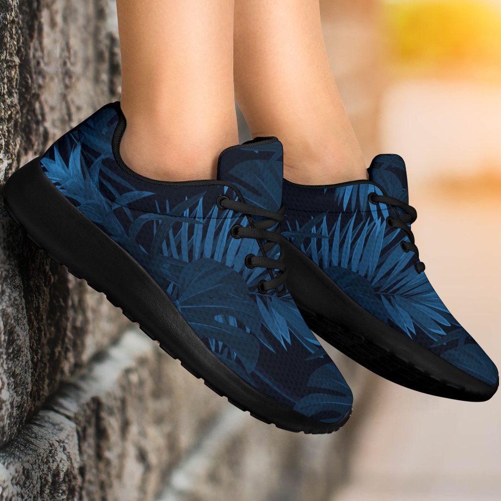 Dark Blue Tropical Leaf Pattern Print Sport Shoes GearFrost